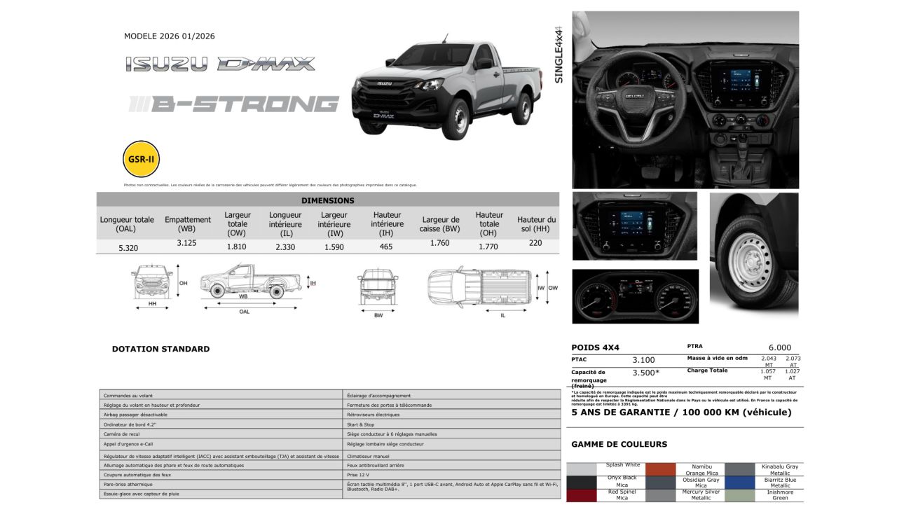 Mandataire ISUZU D-MAX NOUVEAU 2.2L SINGLE B-STRONG