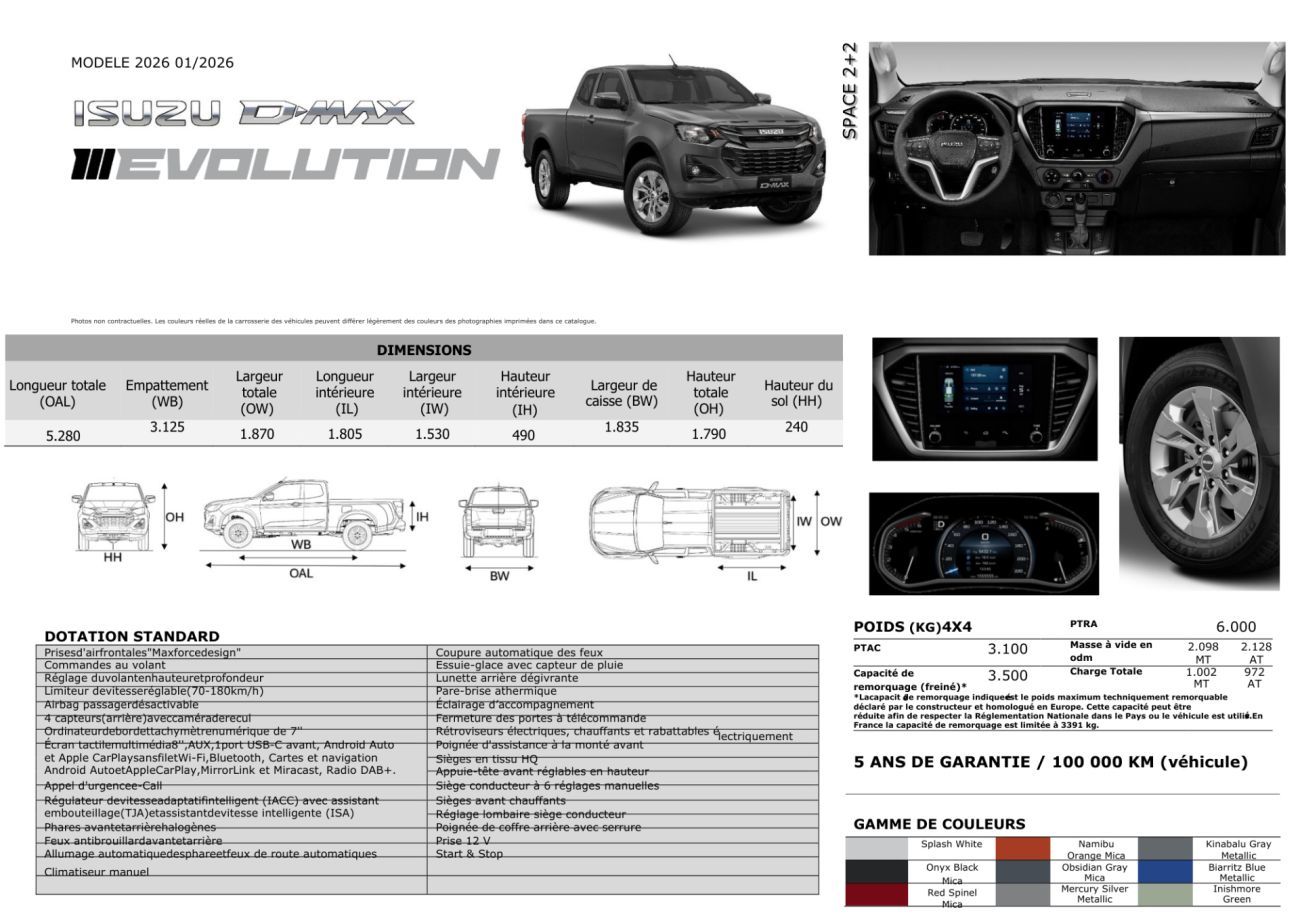 Mandataire ISUZU D-MAX NOUVEAU  2.2L SPACE EVOLUTION bva8