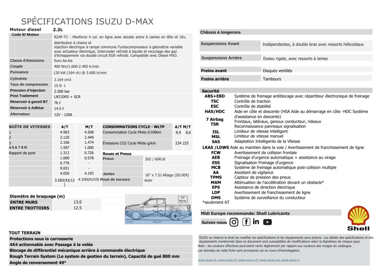 Mandataire ISUZU D-MAX NOUVEAU  2.2L SPACE EVOLUTION