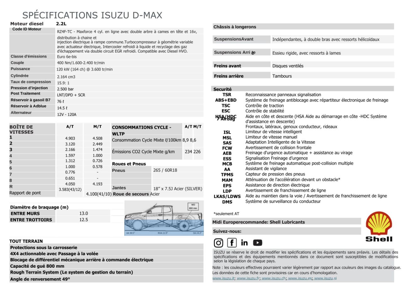 Mandataire ISUZU D-MAX NOUVEAU 2.2L SPACE B-STRONG