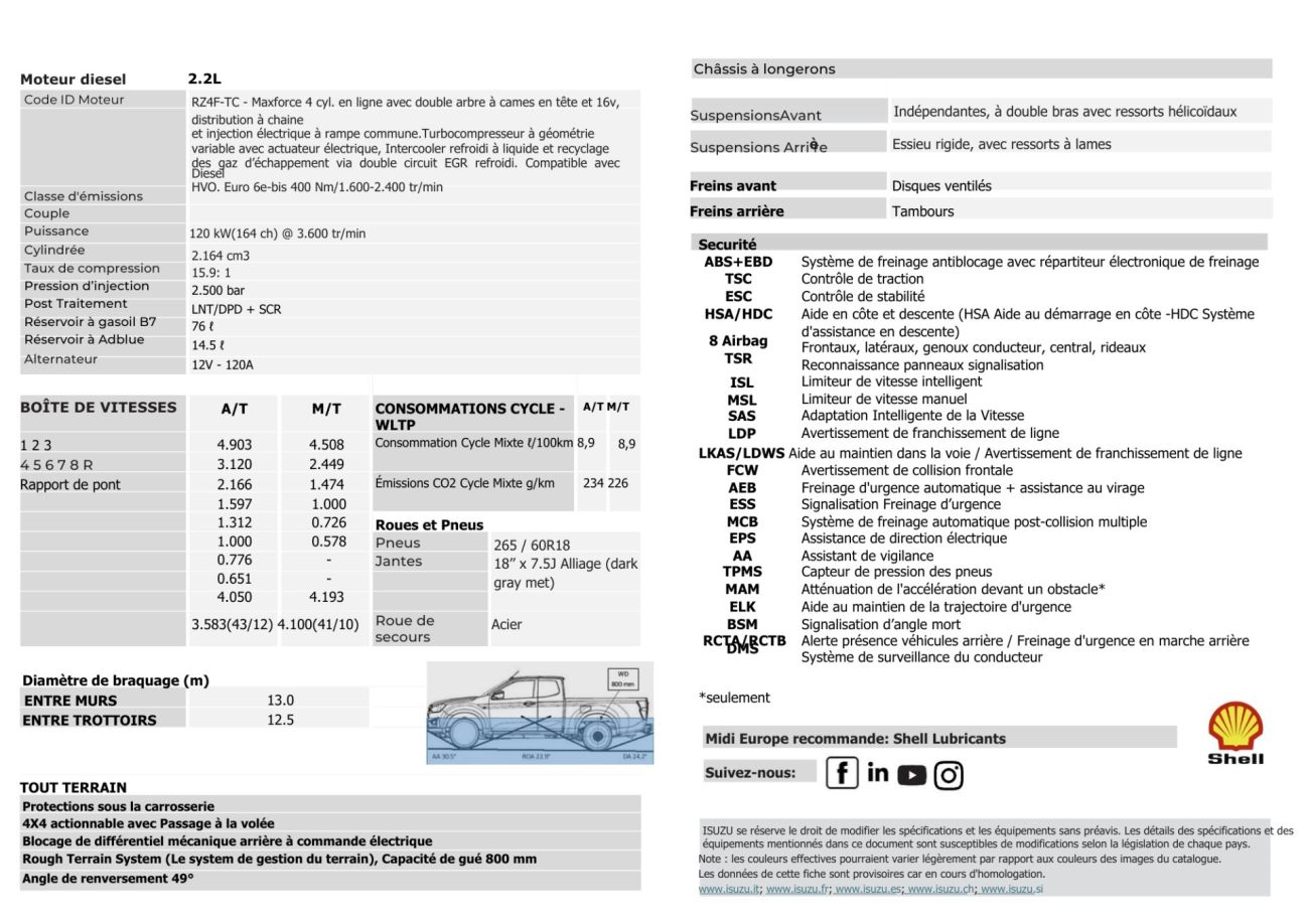 Mandataire ISUZU D-MAX NOUVEAU  2.2L SPACE NITRO SPORT