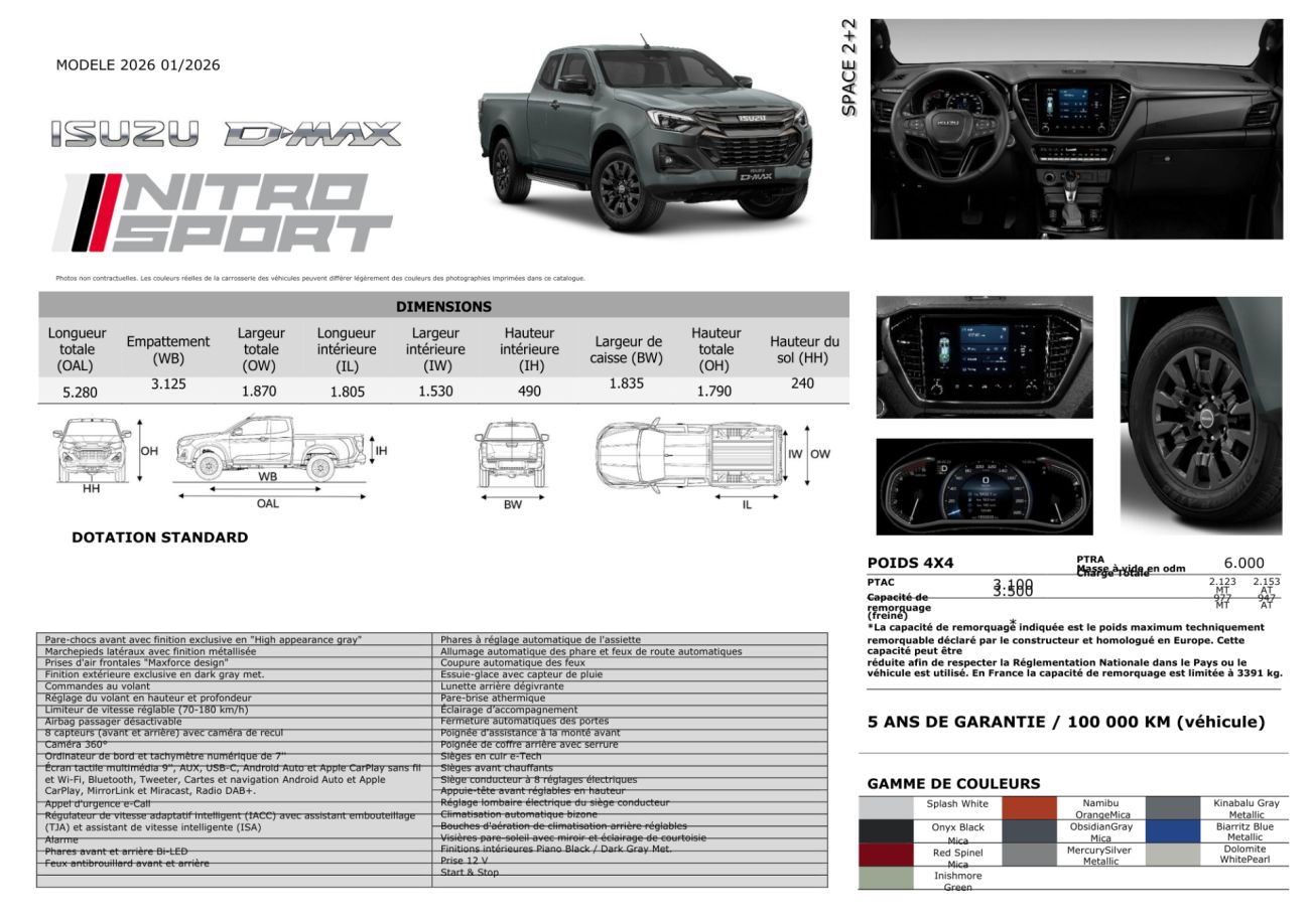 Mandataire ISUZU D-MAX NOUVEAU  2.2L SPACE NITRO SPORT
