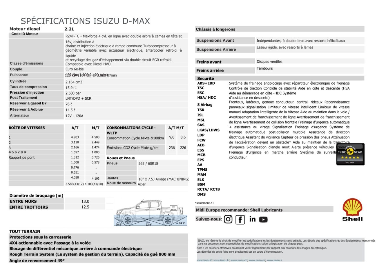 Mandataire ISUZU D-MAX NOUVEAU 2.2L CREW PRESTIGE