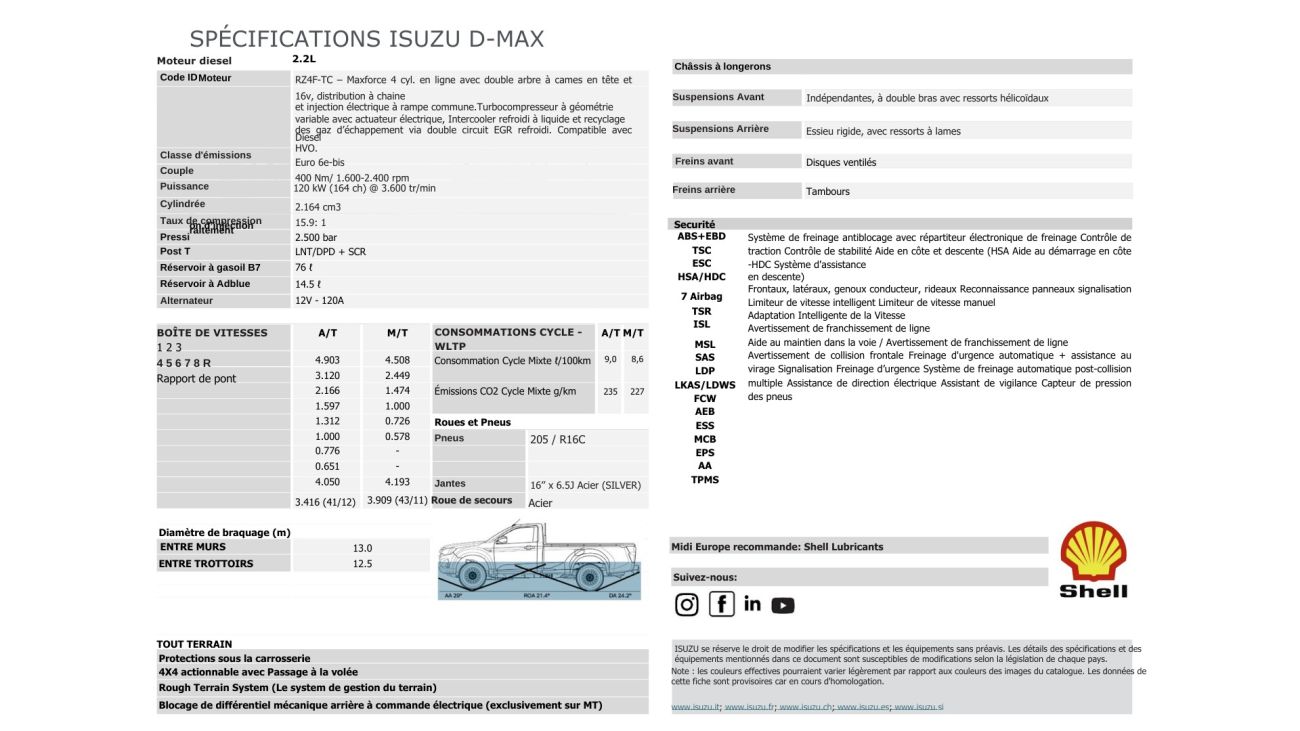 Mandataire ISUZU D-MAX NOUVEAU 2.2L SINGLE B-STRONG